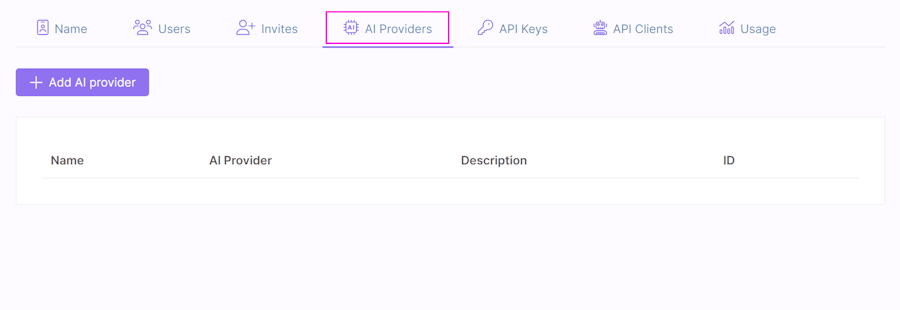 AI Providers tab