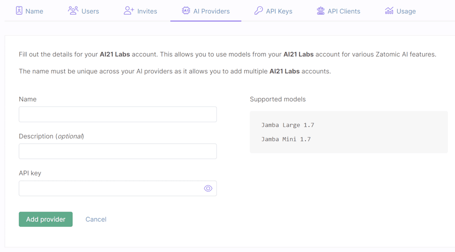 Form for AI21 Labs