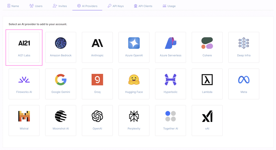 Select AI21 Labs