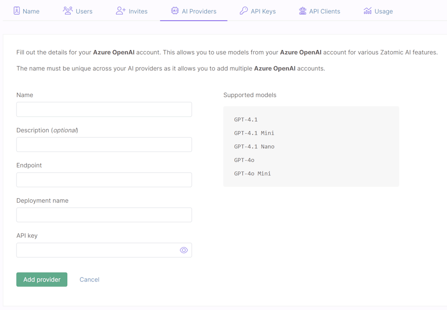 Form for Azure OpenAI