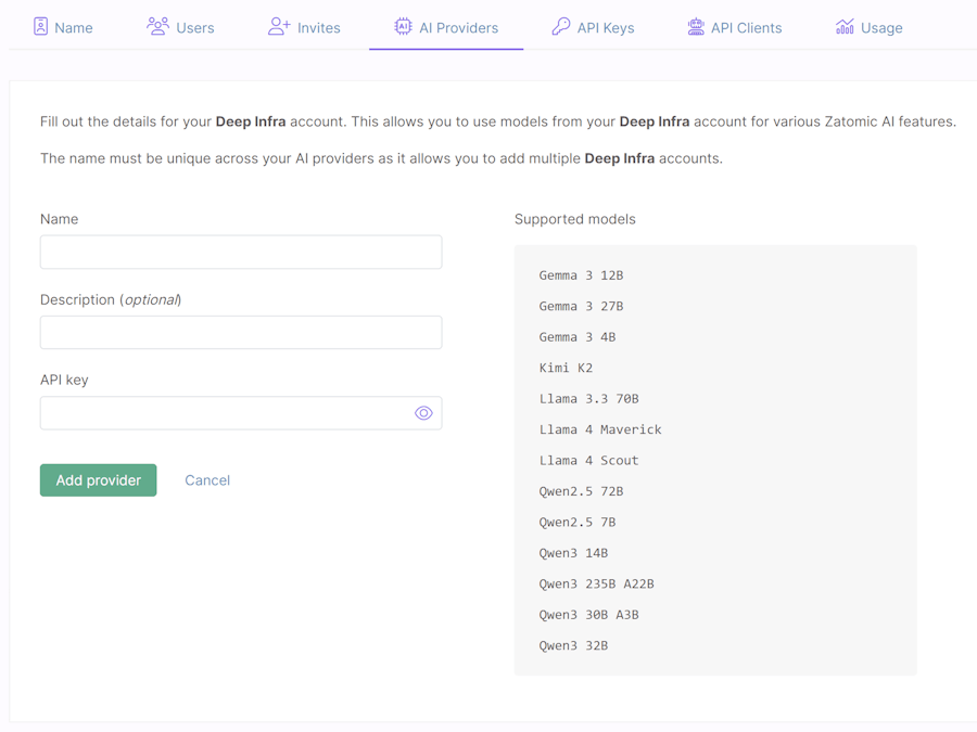 Form for Deep Infra