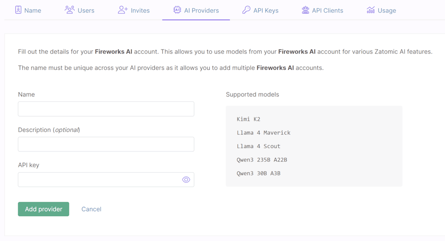 Form for Fireworks AI