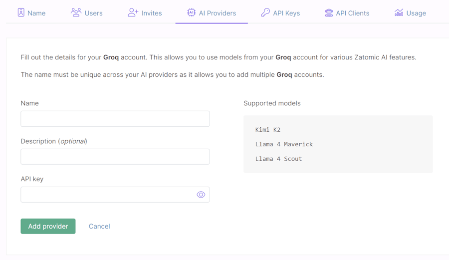 Form for Groq