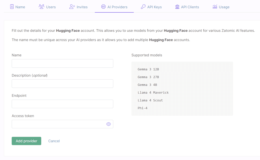 Form for Hugging Face