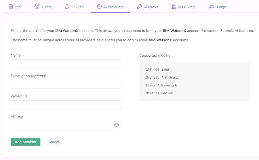 Form for IBM WatsonX
