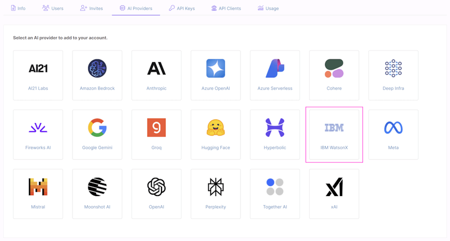 Select IBM WatsonX