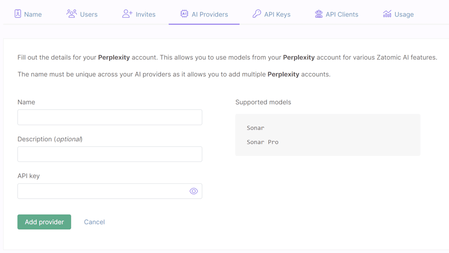 Form for Perplexity