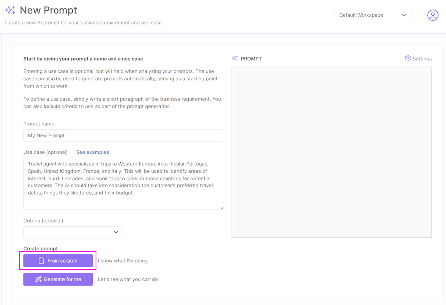 Create prompt from scratch