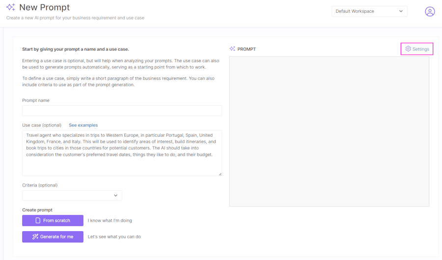Prompt settings option