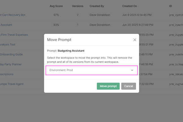 Moving prompt to another workspace