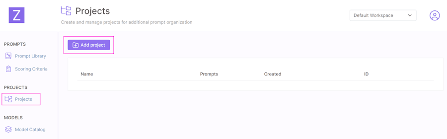 Add project button
