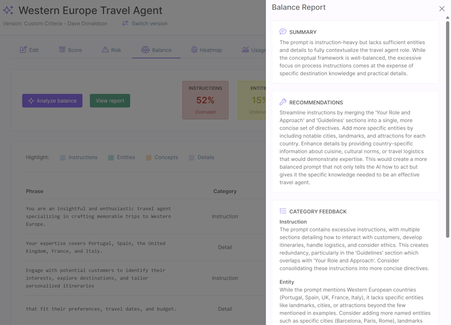 Prompt balance report