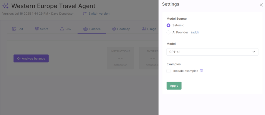 Prompt balance settings