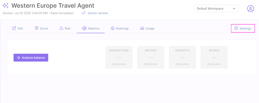 Prompt balance settings