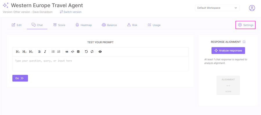 Prompt chat settings