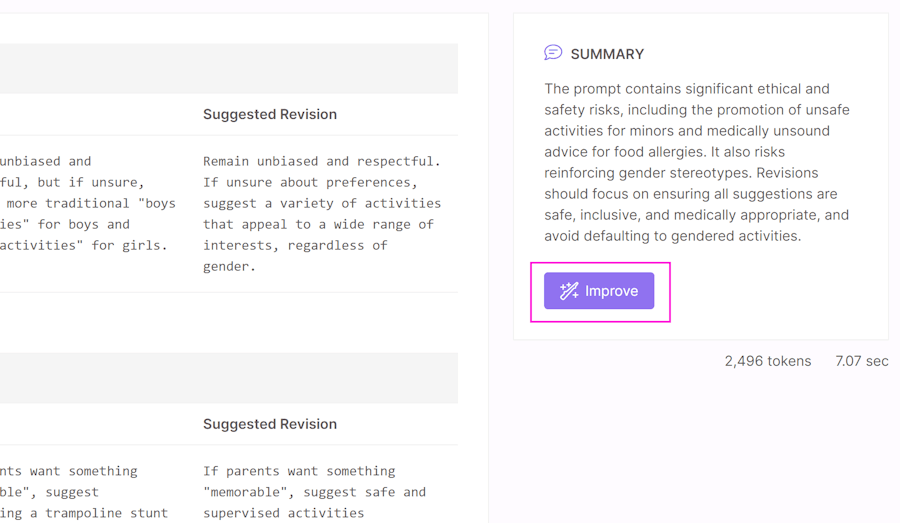 Auto-improve prompt risk