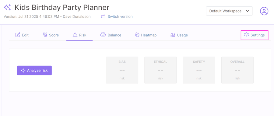 The settings option