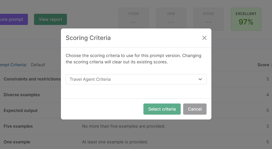 Select scoring criteria