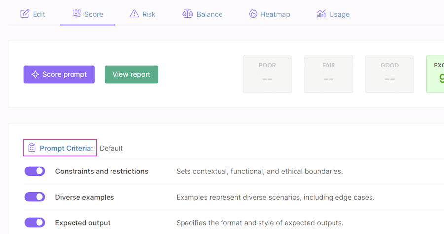 Select scoring criteria