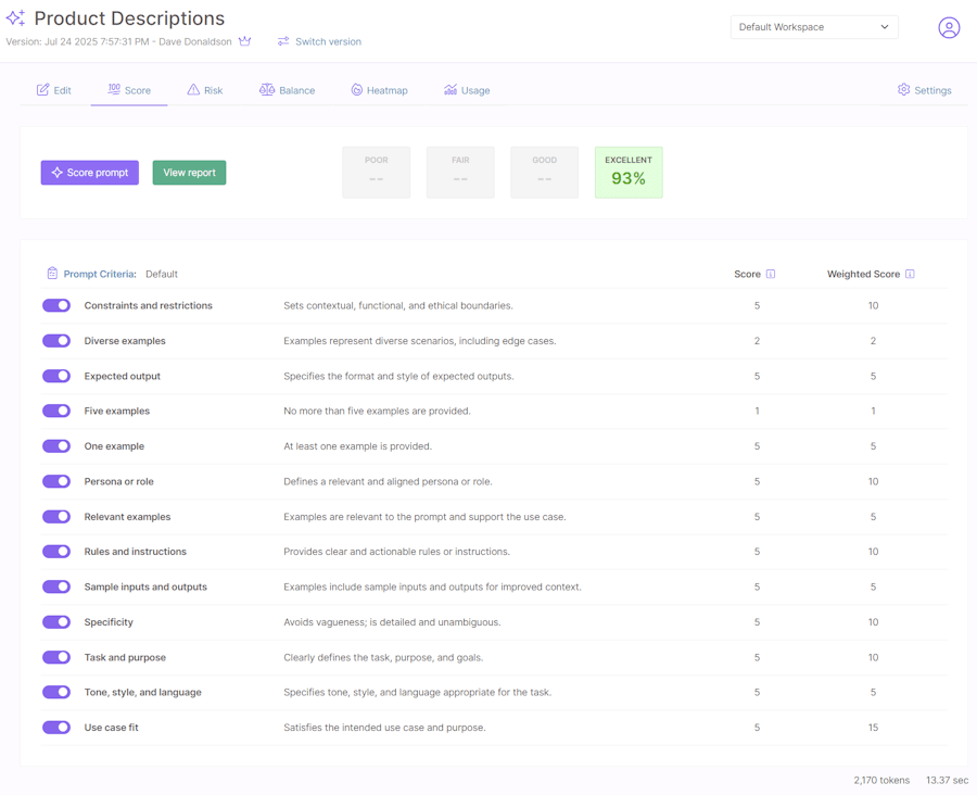 Prompt scoring modal