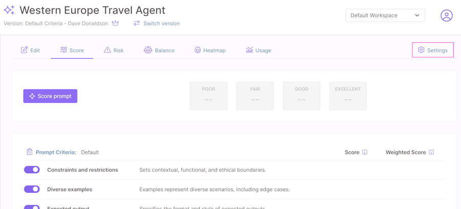 Scoring settings option
