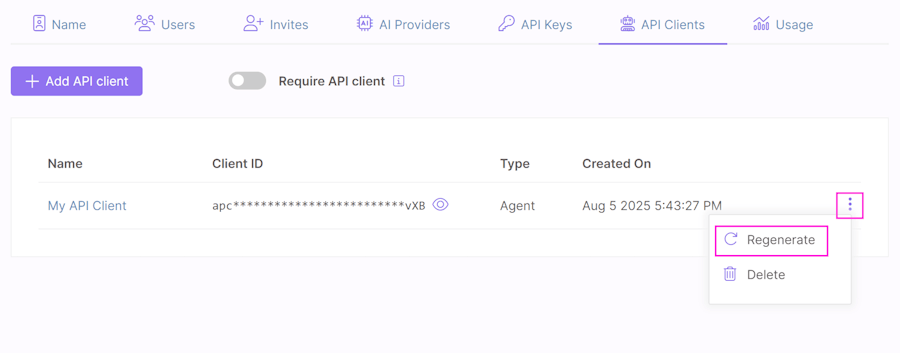 Regenerate API client option