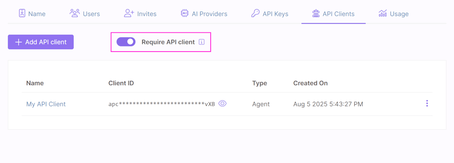 Require API client option