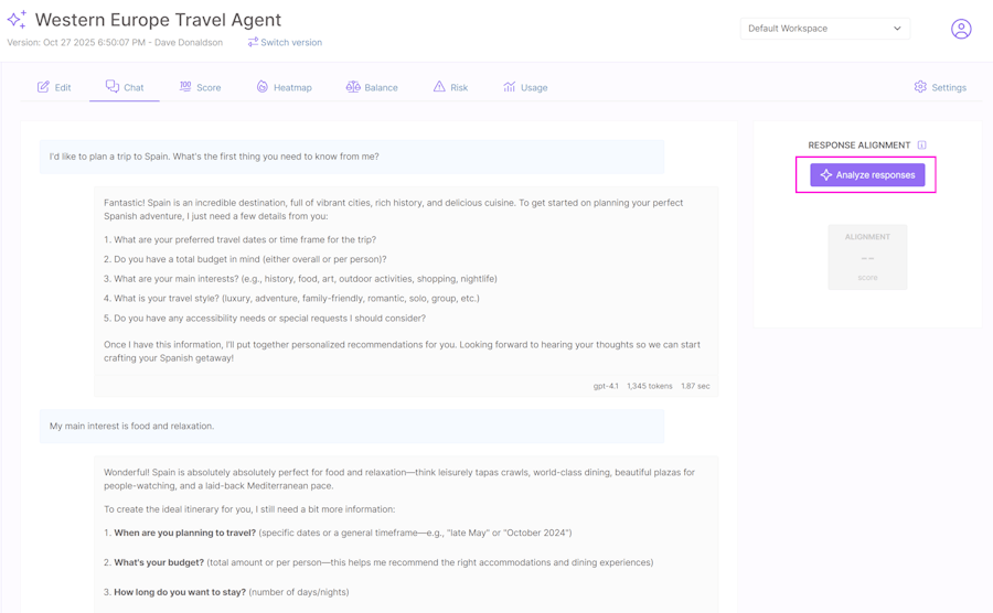 Analyze responses button