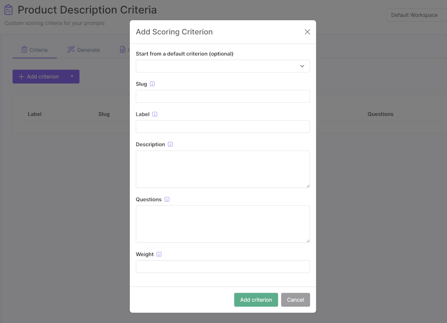 Add criterion modal