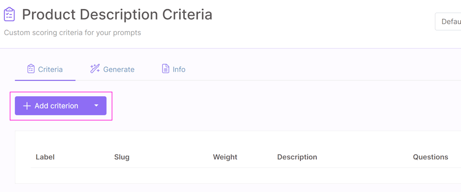 Add criterion button