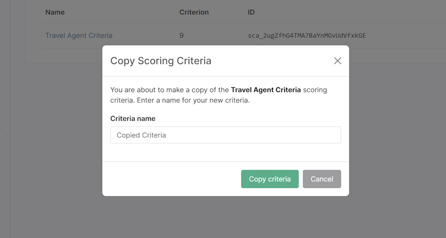 Copy scoring criteria modal