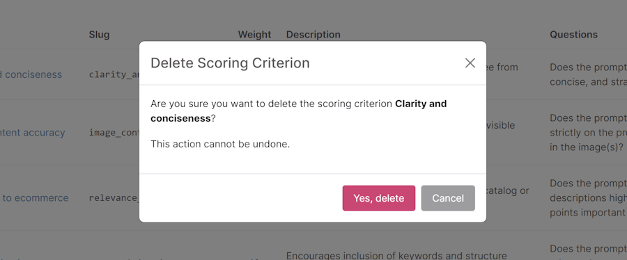 Delete criterion modal