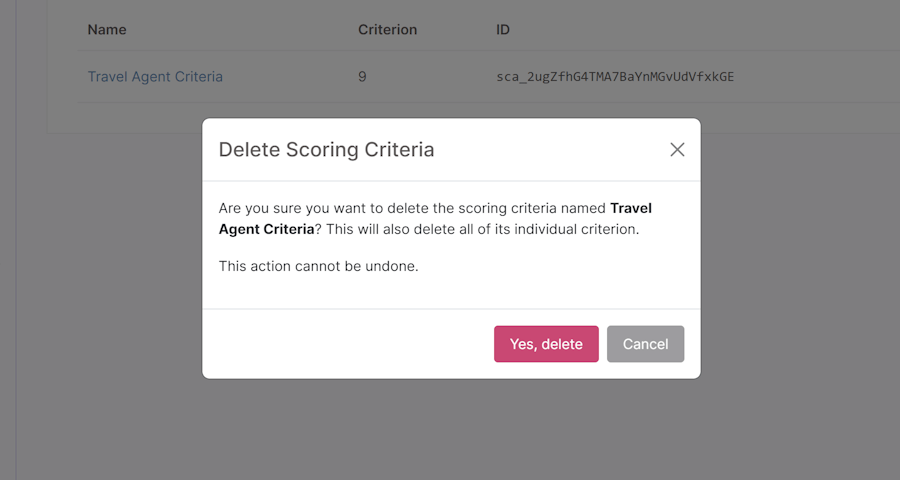 Delete scoring criteria modal