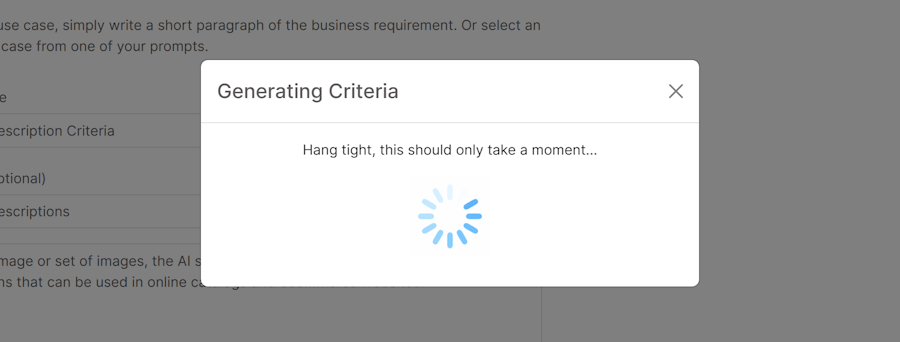Generating criteria modal