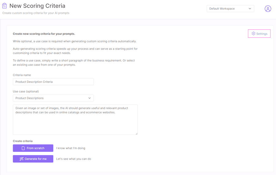 Criteria settings option