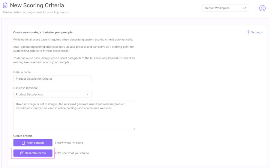 Generate scoring criteria
