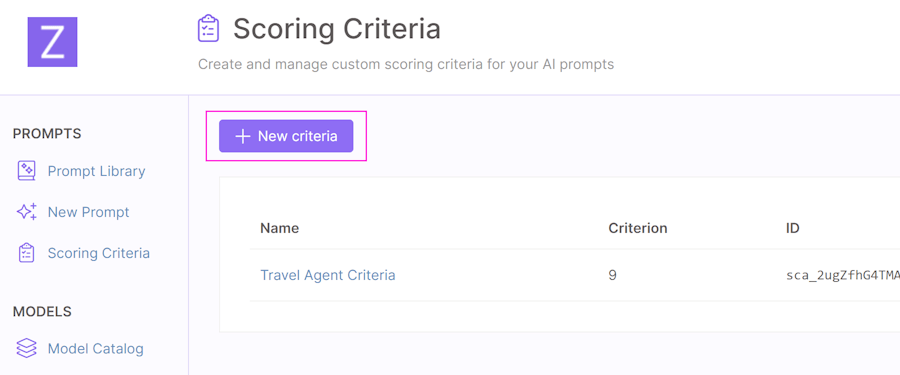 New criteria button