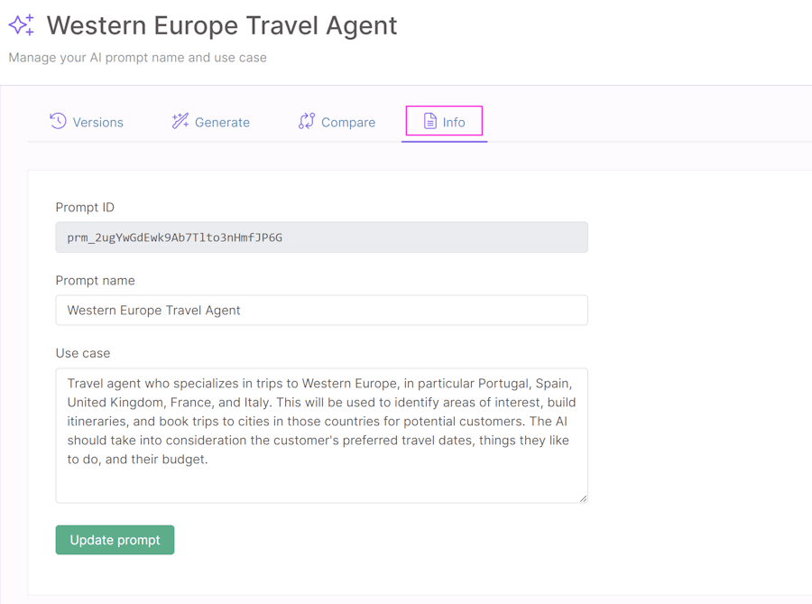 Updating prompt use case