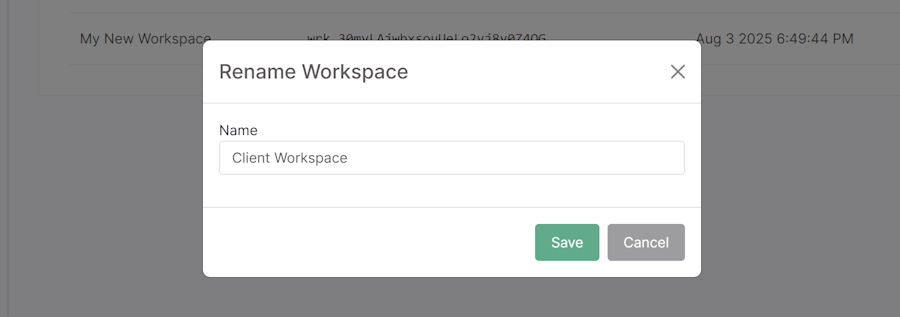 Rename workspace modal